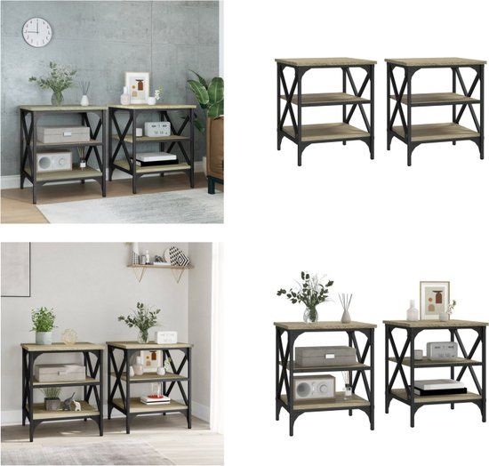 vidaXL Bijzettafels - Set van 2 - 40x42x50 cm - Bewerkt Hout - Grijs Sonoma Eiken