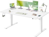 VASAGLE In hoogte verstelbaar bureau – 180 x 80 cm – Met USB-C-poort en opbergruimte – Mat wit
