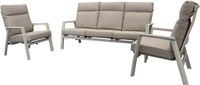 AVH-Collectie Vegas stoel bank loungeset 3 delig verstelbaar aluminium latte