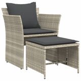 vidaXL Tuinstoel met voetenbank poly rattan lichtgrijs