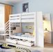 OKWISH Lit superposé 90 x 200 cm - Avec bureau, éclairage LED et prise - Avec escalier de rangement et 2 tiroirs - Chambre d'enfant - Bois et MDF - Blanc