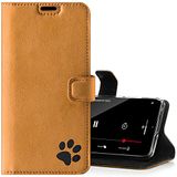 SURAZO S21 Ultra Wallet Case - Premium lederen tas met poot motief - suède flip cover met standaard functie kaartenvak - handgemaakte RFID-beschermhoes voor Samsung Galaxy S21 Ultra 5G (Camel)