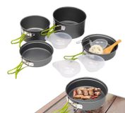 Merkloos Camping Kookgerei Set met Opbergbare Pannen en Ergonomisch Handvat