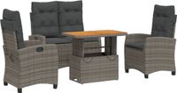 vidaXL 4-delige tuinset met kussens, polyrattan, grijs
