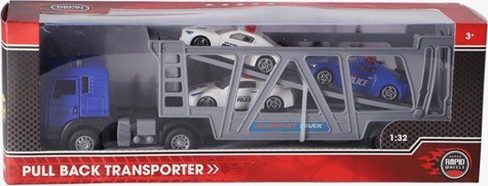 Rapid Wheels Die-Cast Pull-Back Transporter + 3 Voertuigen 1:32 - Grijs
