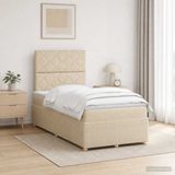 vidaXL LED Boxspringbed met Matras Crèmekleurig 120 x 190 cm Stof