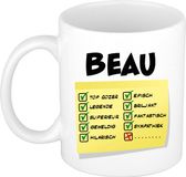Bellatio Decorations Naam mok Beau - wit - top gozer - keramiek - 300 ml - cadeau collega beker