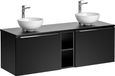 Meuble 140 cm noir mat avec plateau et 2 lavabos de Ø32 cm