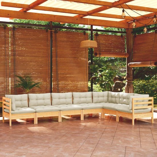 The Living Store Loungeset Grenenhout - Tuinmeubel - 63.5 x 63.5 cm - Crème