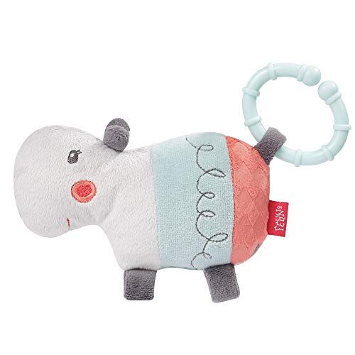 Fehn Mini-nijlpaard met ring/grijpling om te rammelen, voelen, spelen met knuffelzachte stoffen dieren – een trouwe metgezel voor baby's en peuters vanaf 0+ maanden