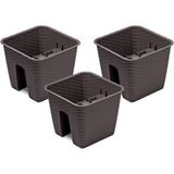 Prosperplast Pot de balcon Ratolla Railing, lot de 3, aspect rotin, marron, 27,2 x 27,2 x 22,5 cm