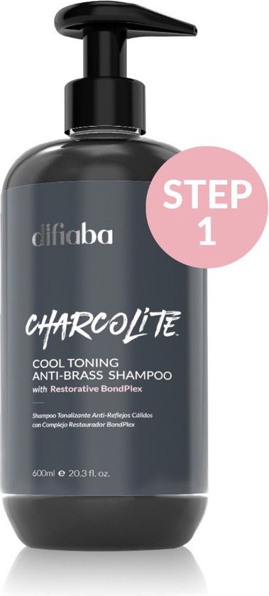 Difiaba Charcolite Cool Toning Anti-Brass Shampoo 600ml - Zilvershampoo voor Blond Haar - Sulfaatvrij