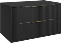 Badplaats Wastafelkast Rimini 80 cm – Mat Zwart – Hangend Badmeubel met 2 Lades en Gouden Handgrepen