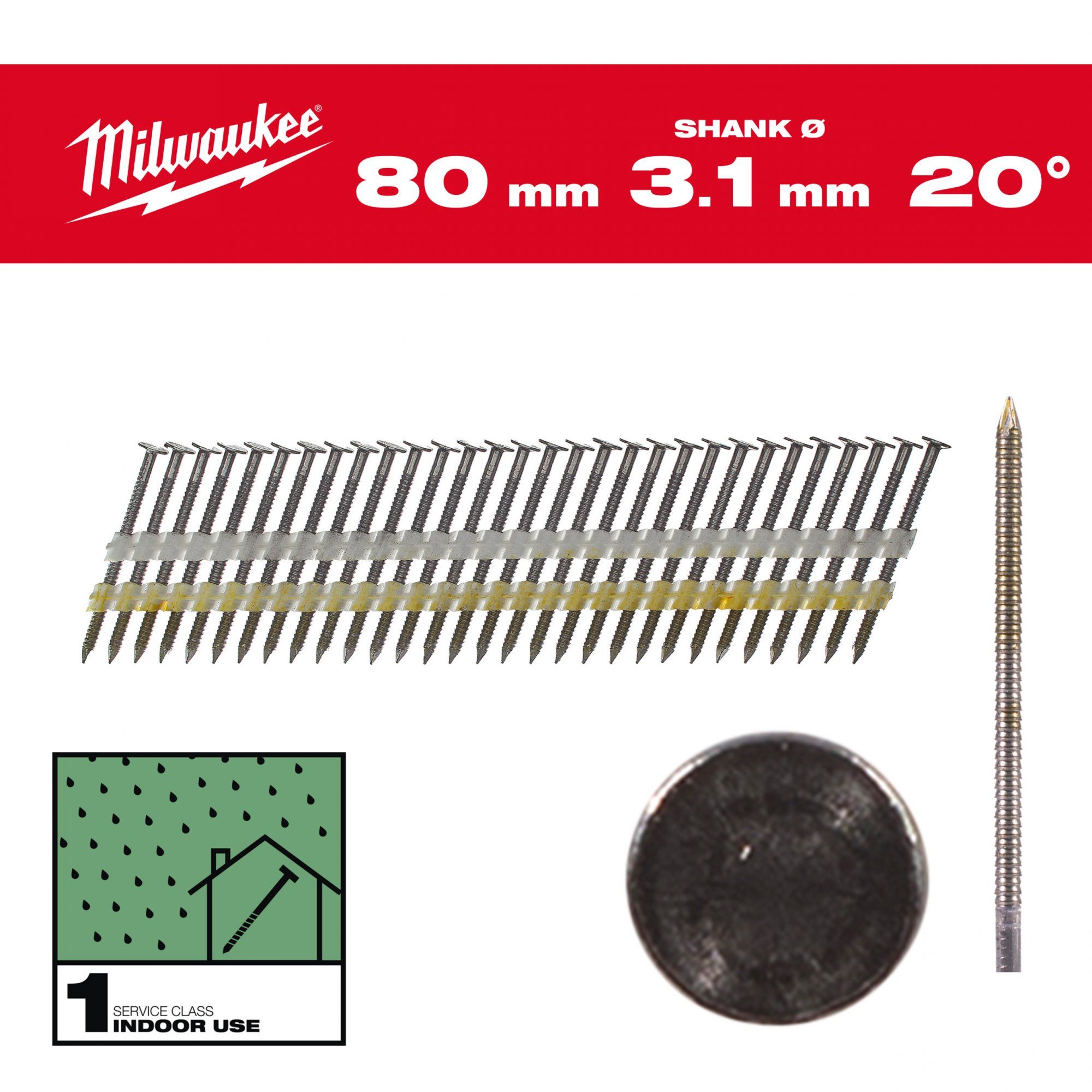 Milwaukee 4932492589 Nagels Ronde Kop 20 80mm/RS/B/SC1-1,750pc