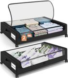 Boîtes de rangement de 48 litres, à placer sous le lit, sur roulettes, de couleur noire