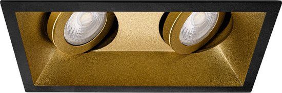 Spot Armatuur GU10 Inbouw Rechthoek Dubbel Mat Zwart/Goud Aluminium Kantelbaar 185x93mm