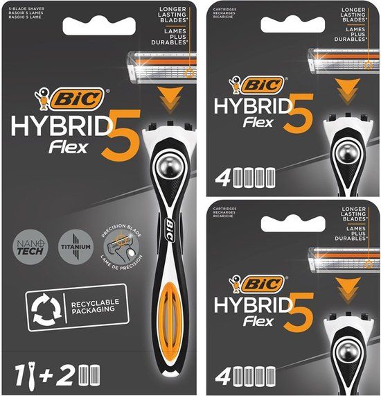 BIC Hybrid 5 Flex Scheersysteem met 10 Navullingen - Zwart/Oranje