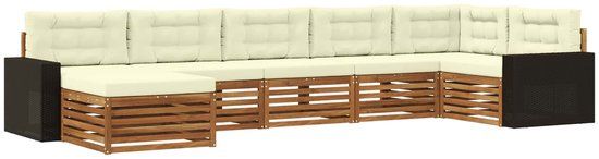 vidaXL Acacia Hout Hoek Loungeset Natuurlijk en Crème 7-zits