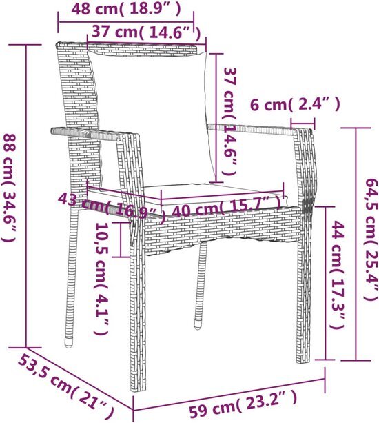 vidaXL 7-delige Tuinset met kussens poly rattan zwart