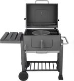 Chariot de grill XXL – Grill à charbon avec décapsuleur et cendrier amovible – Bac à charbon réglable – Avec étagères latérales et crochets – Noir – 116 x 55,7 x 100 cm