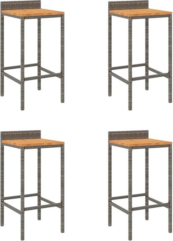 vidaXL Barkrukken 4 stuks poly rattan en massief acaciahout grijs