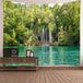 Merkloos Polyester Wandtapijt met Waterval en Groene Bomen, 200 x 200 cm