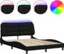 vidaXL Cadre de lit avec éclairage LED - Noir - Tissu - 140x190 cm