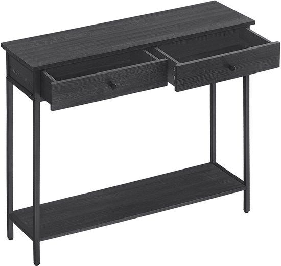 Vasagle Consoletafel met 2 lades – antracietgrijs met zwarte inktafwerking