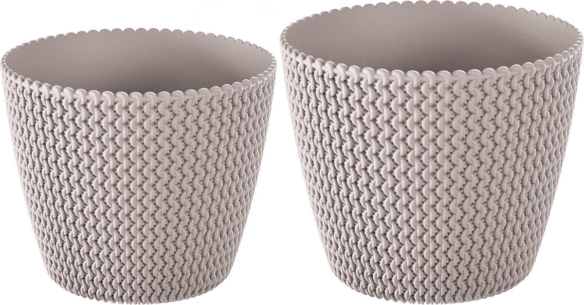 Prosperplast Plantenpotten/bloempot set 6x kunststof taupe 22 x 19 en 19 x 16 cm