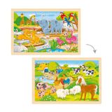 Goki Houten Legpuzzel - Boerderij en Dierentuin - 24 Stukjes