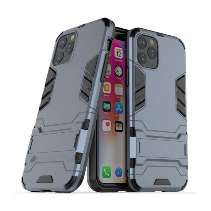 HATOLY iPhone 11 - Robotic Armor Case Cover Cas TPU Hoesje Navy + Kickstand