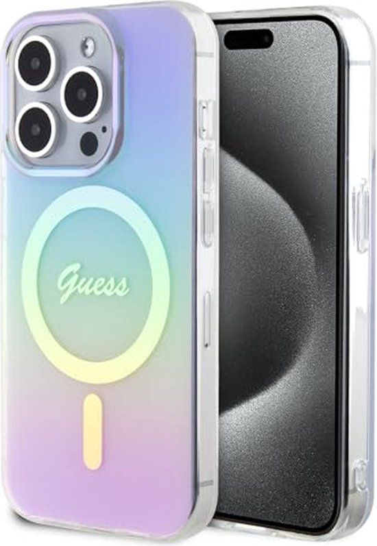 Guess Faceted Mirror Iridescent Back Case for Apple iPhone 15 Pro - Purple