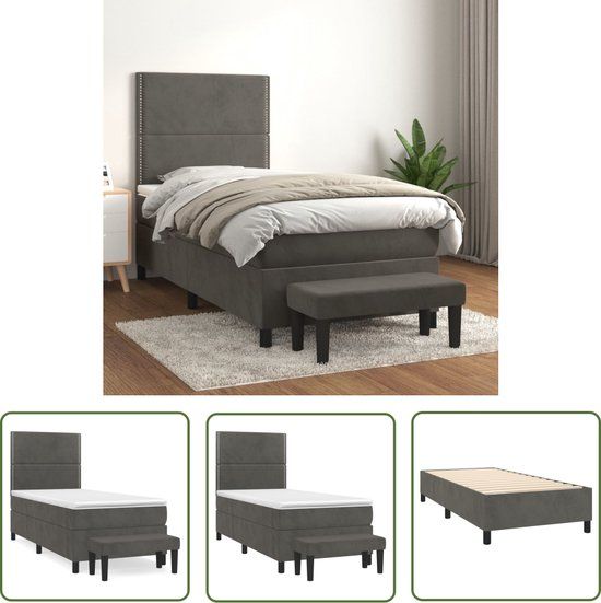 vidaXL Boxspring met matras fluweel donkergrijs 100x200 cm
