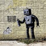 Homemania Muurfoto, geïnspireerd door autors Banksy robotdecoratie, kunstdruk, digitale druk, frame, meerkleurig, hout, katoen, 60 x 60 x 3 cm
