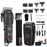 NONE 3-in-1 haarclipperset voor heren, draadloze tondeuse met baardtrimmer en foliescheerapparaat, 300 minuten gebruiksduur, LED-display, roestvrijstalen mes
