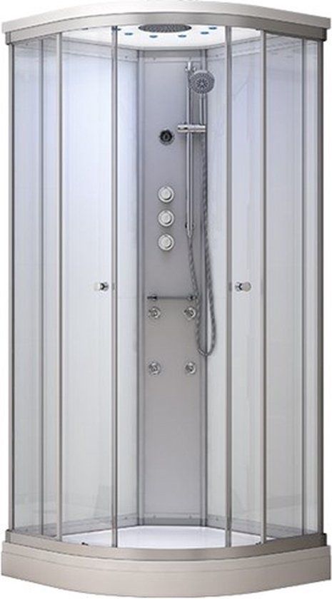 Maxaro Modera Complete Douchecabine 80x80cm - Wit Glas - Schuifdeur - Kwartrond - Waterjets