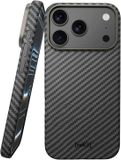 NEKIT Fiber Hoesje Geschikt voor Apple iPhone 17 Pro - Compatibel met MagSafe - High-Tech Kevlar - Back Cover Ultra Dun - Grijs/Zwart