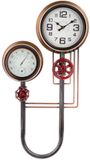 Rawa Geschenken Vintage klok en thermometer metaal zwart en koper - 55 cm