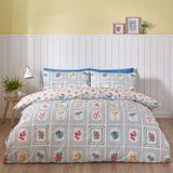 Catherine Lansfield Riviera Tegels Omkeerbare King Dekbedovertrek Set met Kussenslopen Blauw