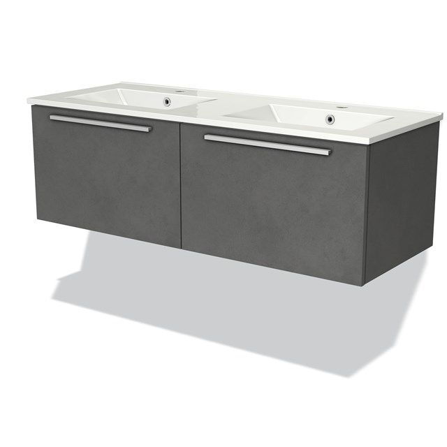 Maxaro Badkamermeubel 120cm Modulo Donkergrijs Beton 2 Lades Vlak Wastafel Keramiek