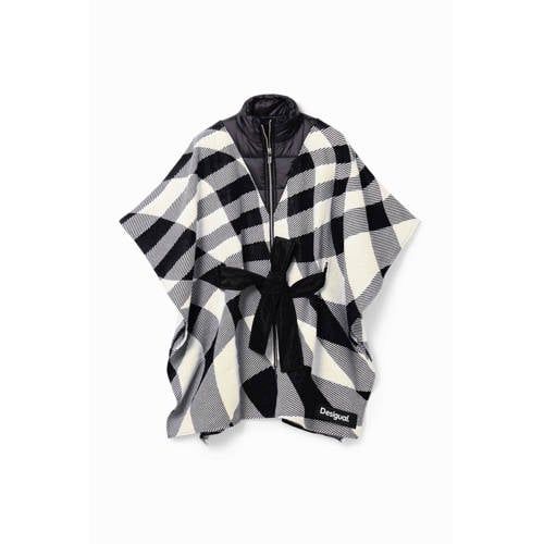 Desigual Geruite Poncho Zwart/Wit