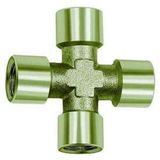 Kruisstuk, RIEGLER Kruisstuk, 4 x binnen, G 3/8, SW 17, werkdruk max. 60 bar, bedrijfstemperatuur max. 150 °C, messing vernikkeld