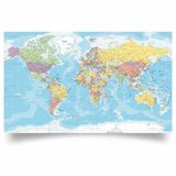 Bellatio Decorations Poster - Alle landen van de wereld - topografie poster - 84 x 52 cm - papier - wereldkaart