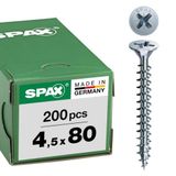 SPAX Universele schroef, 4,5 x 80 mm, 200 stuks, Voldraad, Verzonken kop, Kruiskop Z2, 4CUT, WIROX - 1081010450805