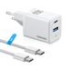 NOHON USB C oplader snellader: 35 W voeding USB C met 60 W type-C 1 M oplaadkabel, 2-poorts GaN mobiele telefoon laadstekker compatibel met iPhone 15/14/13/12 Mini Pro Max, iPad Air/Pro, Samsung,