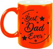 Bellatio Decorations Bol Best Dad Ever cadeau koffiemok / theebeker - neon oranje - 330 ml - verjaardag / Vaderdag / bedankje