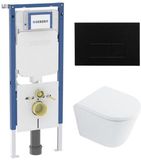 Geberit QeramiQ Dely Toiletset - 36.3x51.7cm - Diepspoel - Rimless - Inbouwreservoir - Softclose Toiletzitting - Mat Zwart Bedieningsplaat - Glans Wit
