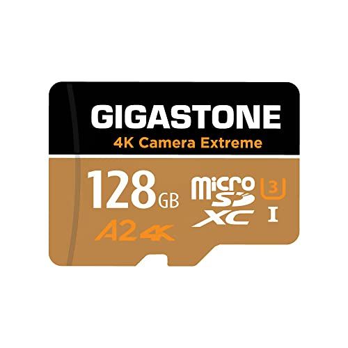GIGASTONE 128GB micro SD geheugenkaart, Camera Extreme, SDXC UHS-I A2 U3, 100/50 MB/s lees- en schrijfsnelheid, UHD 4K video opname, Compactcamera’s, GoPro action cam, Android Smartphones