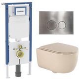 Geberit QeramiQ Dely Swirl Toiletset - 36.3x51.7cm - Geberit UP720 Duofix Sigma inbouwreservoir - slim zitting - steel bedieningsplaat - ronde knoppen - mat beige