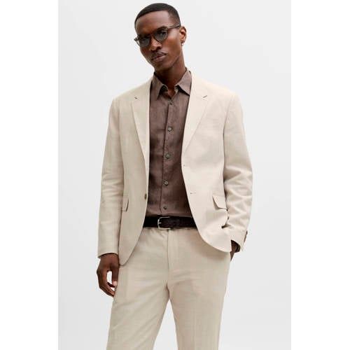 JACK & JONES PREMIUM colbert met linnen beige